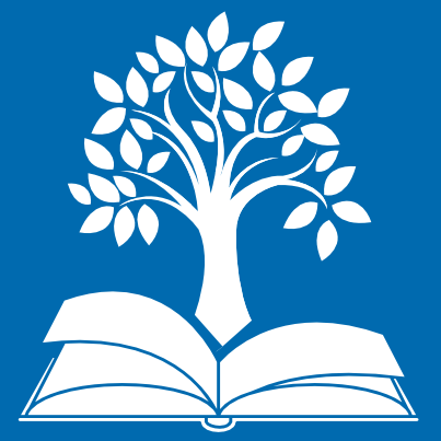 Tree sprouting from an open book on a blue background